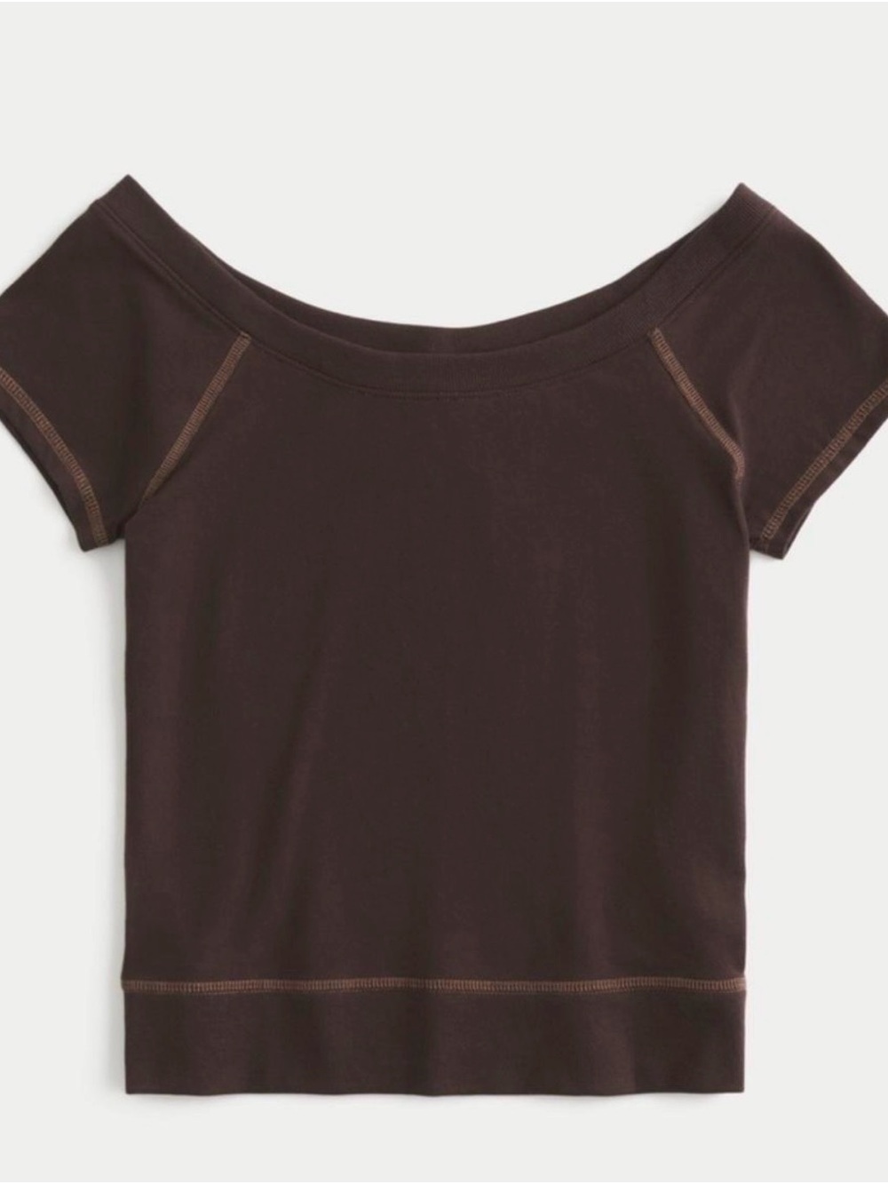 Hollister Off-Shoulder Crop Top — Chocolate Brown